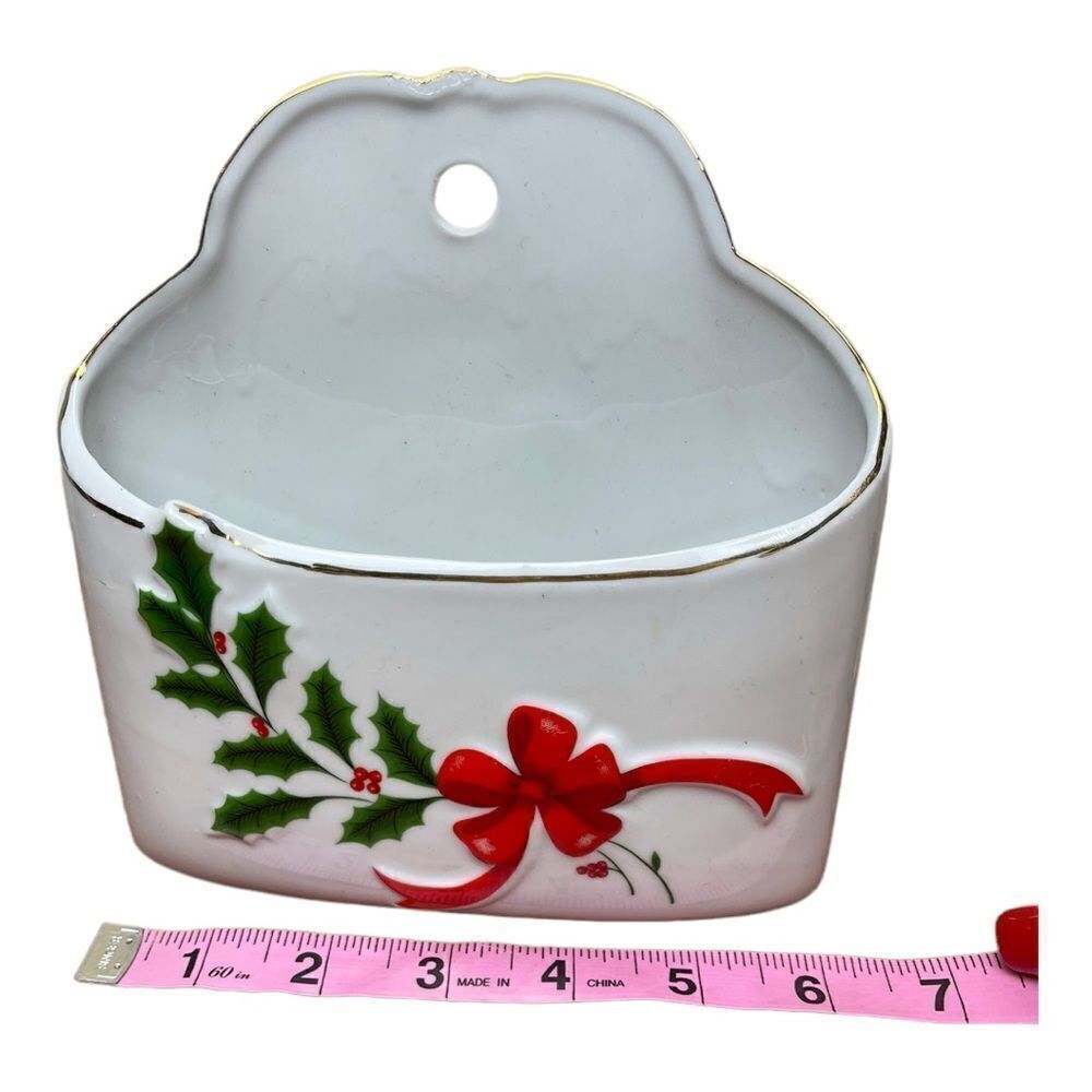 Vintage Montgomery Ward Porcelain Ceramic Holiday Holly Christmas Letter Holder - Picture 8 of 8